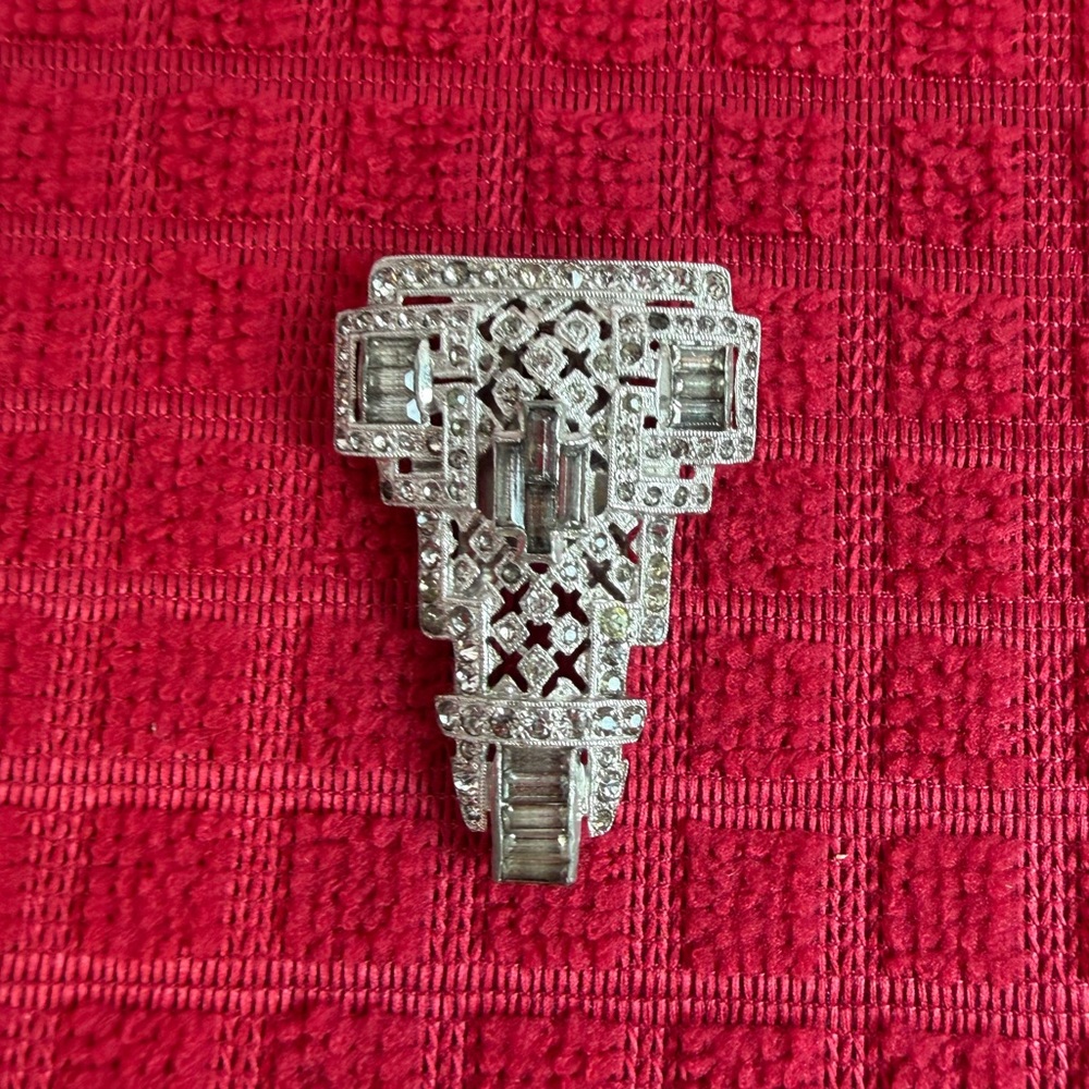Vintage Coro Art Deco Fur Clip Rhinestone Brooch Pat 1852188 1930s